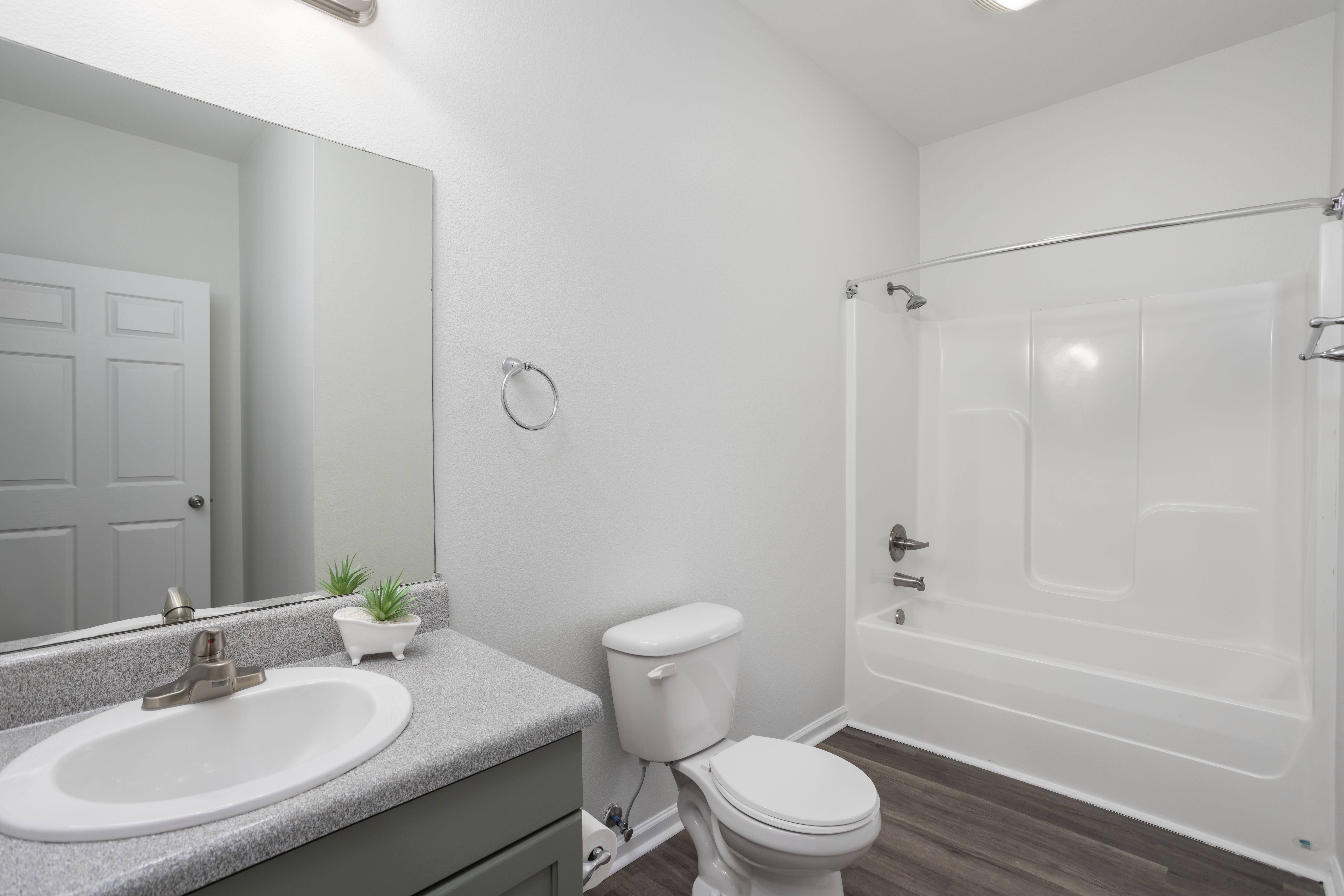 A white toilet sits next to a sink in a bathroom.